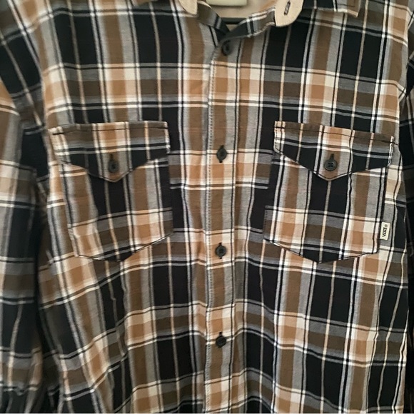 Vans Off The Wall Men’s Large Gold Black Plaid Long Sleeves Button Up Shirt - Picture 4 of 7
